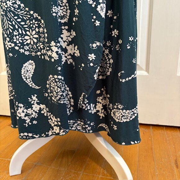 Patrons of Peace Teal Paisley Faux Wrap Maxi Dress w/Split Flutter Sleeves Sz L - Picture 7 of 13
